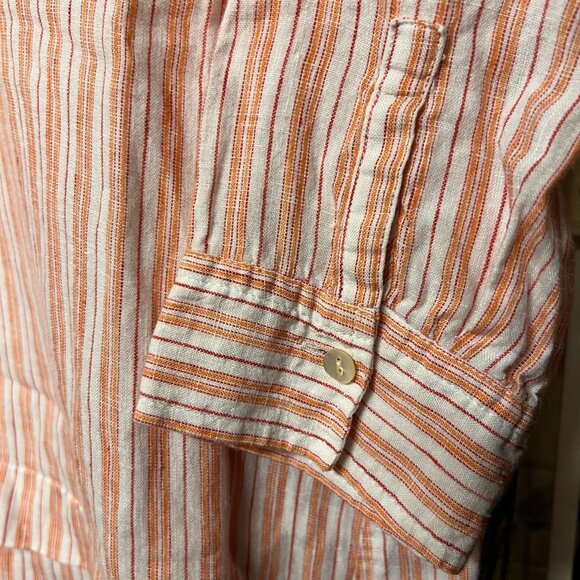 J. Jill Pure Linen Coral Orange White Striped Popover 3/4 Sleeve Tunic - Picture 4 of 13